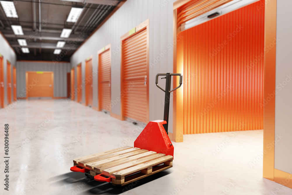 Aufkleber storage space. warehouse with cantainers of different sizes. visualization storage company. rooms fo