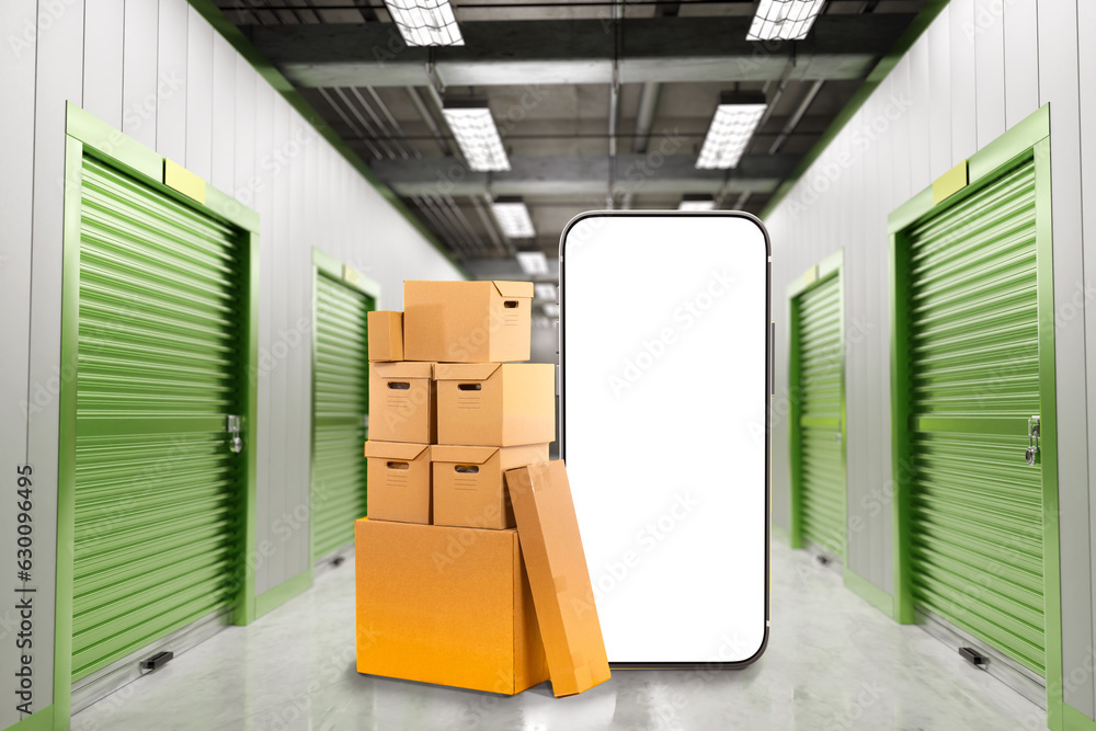 Aufkleber storage space. warehouse with cantainers of different sizes. visualization storage company. rooms fo