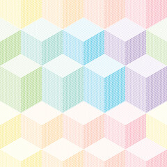 3D boxes vector repeat pattern. Isometric squares illustration background in pastel colors.