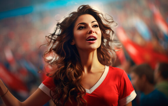 image of an attractive girl as a soccer fan, sports fans, Generative AI