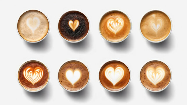 Coffee Cup Assortment - Top View Collection with Heart Sign