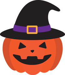 Halloween pumpkin character with witch hat.