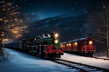 An image of a snowy railway station in winter, with a passenger train on the tracks, surrounded by frost-covered trees and a soft, cold morning light.