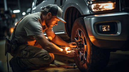 Obraz na płótnie Canvas auto mechanic repairing a car drive generative ai