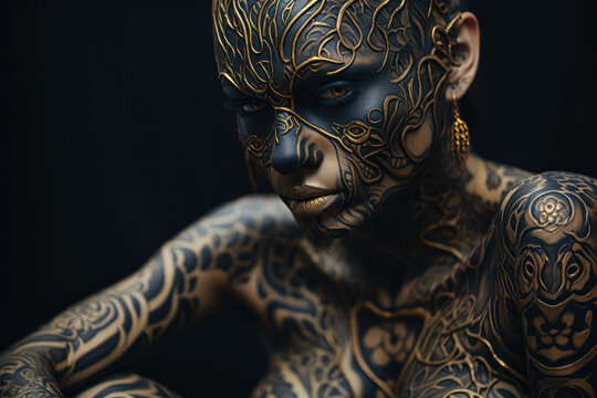 body art tattoo in women head generative ai