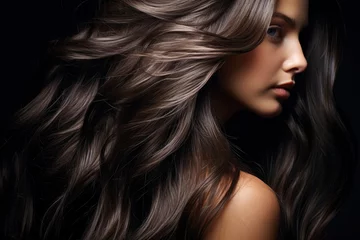 Stickers pour porte Salon de beauté brown haired girl with beautiful dark hair generative ai