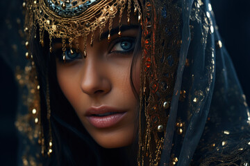Fototapeta girl in a beautiful Egyptian cape generative ai obraz