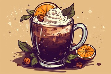 Mulled Wine with Whipped Cream and a Dusting of Warmth. AI generated