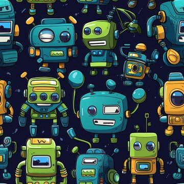 Cute Blue Robots Seamless Pattern - wallpaper - background - tiled
