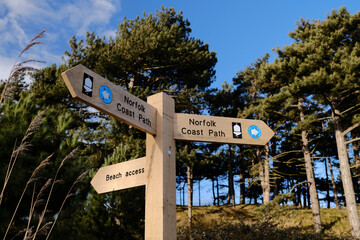 Norfolk coastal path sign. To the beach