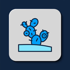 Filled outline Cactus icon isolated on blue background. Vector