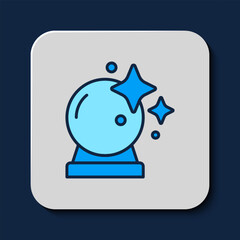 Filled outline Magic ball icon isolated on blue background. Crystal ball. Vector