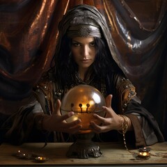 Enchanting Fortune Teller: Female Mystic with Glowing Crystal Ball