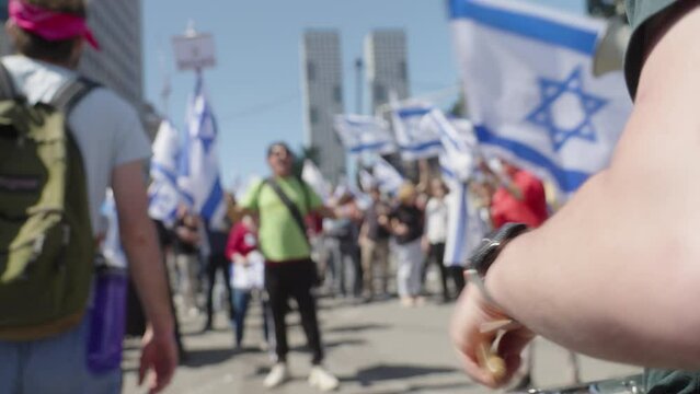 Protesters in Israel march during protest against judicial reform