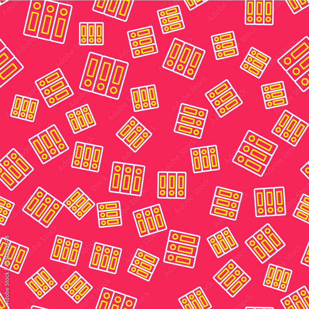Poster line office folders with papers and documents icon isolated seamless pattern on red background. offi
