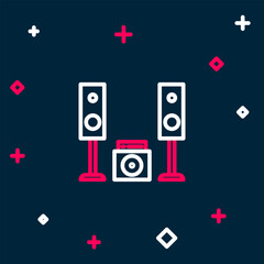 Line Home stereo with two speaker s icon isolated on blue background. Music system. Colorful outline concept. Vector