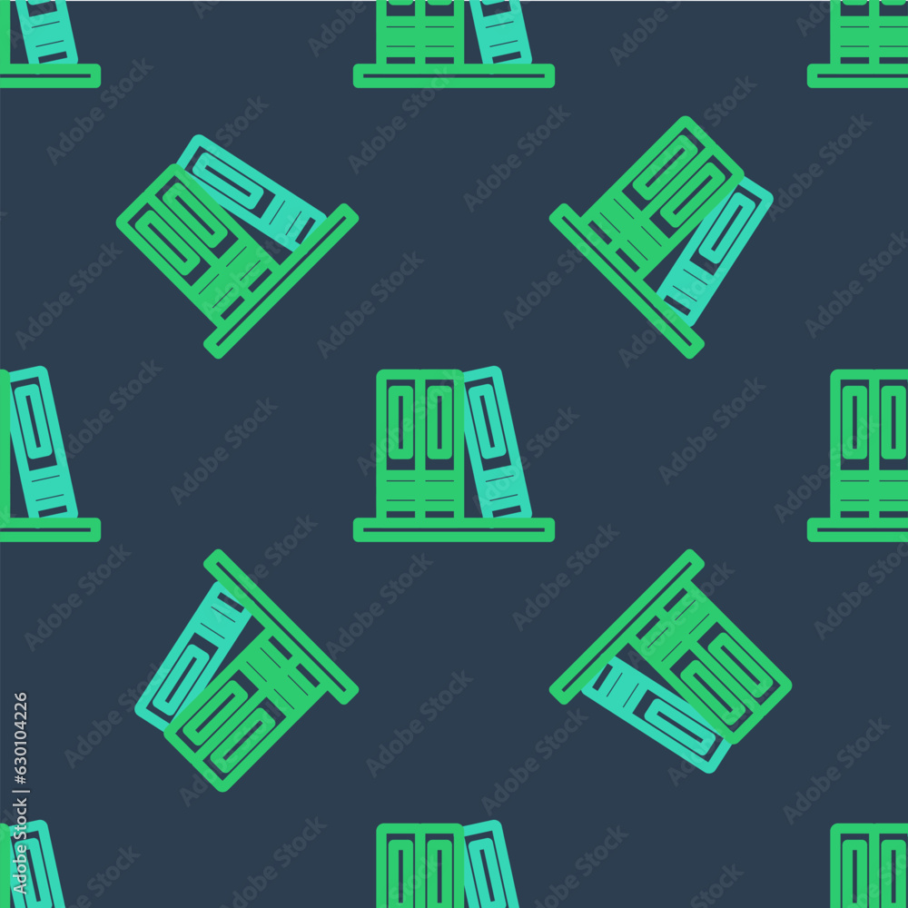Aufkleber line office folders with papers and documents icon isolated seamless pattern on blue background. off