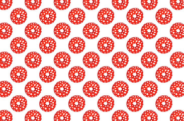 Pattern of red donuts on white background