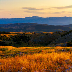 Colorful sunset in mountains