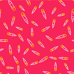 Line Pencil with eraser icon isolated seamless pattern on red background. Drawing and educational tools. School office symbol. Vector