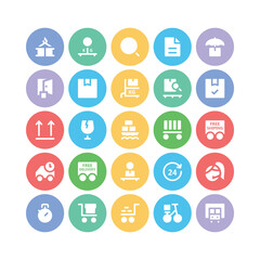 Flat Circular Icons of Cargo Delivery

