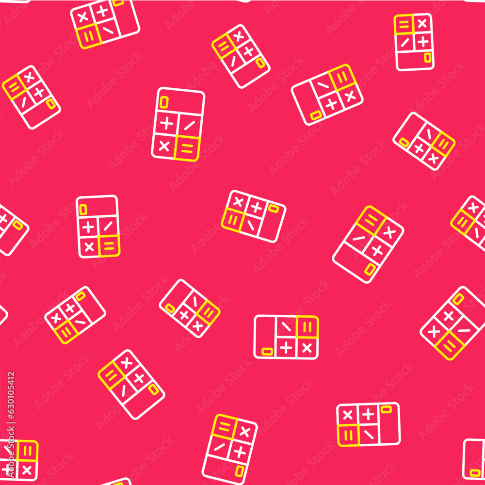 Poster line calculator icon isolated seamless pattern on red background. accounting symbol. business calcul