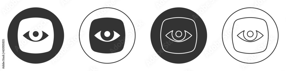 Poster black security camera icon isolated on white background. circle button. vector