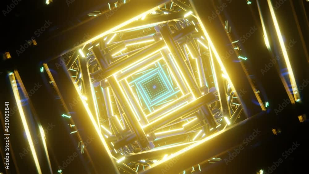 Poster energetic visuals of a pulsating vj loop with neon lights.