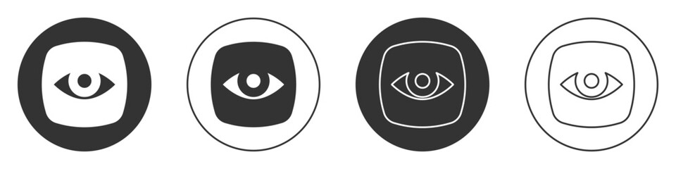 Black Security camera icon isolated on white background. Circle button. Vector