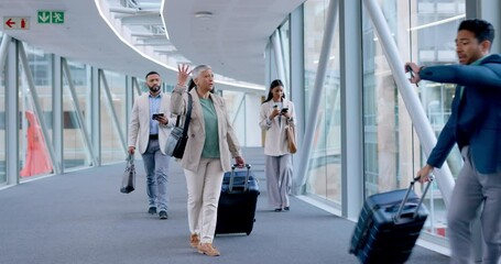 Airport, running or business man late for airplane departure, travel flight booking or abroad transportation journey. Schedule chaos, bump into people or professional person rush for global work trip