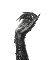 Black hand of witch on white background. Halloween celebration
