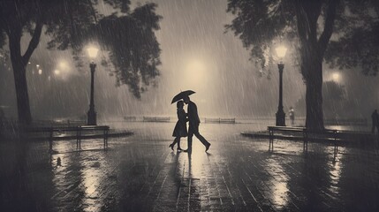 A couple dancing in the rain
