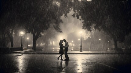 A couple dancing in the rain