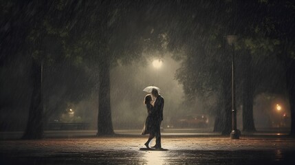 A couple dancing in the rain