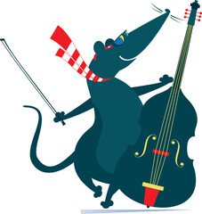 Cartoon rat or mouse a cellist illustration. 
Cartoon rat or mouse is playing music on cello with inspiration. Isolated on white background
