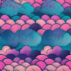 Mermaid blue and pink seamless pattern