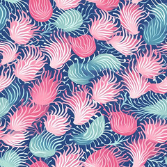 Mermaid blue and pink seamless pattern