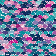 Mermaid blue and pink seamless pattern