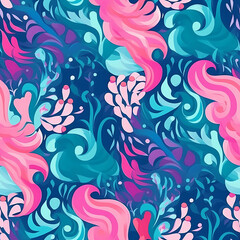 Mermaid blue and pink seamless pattern