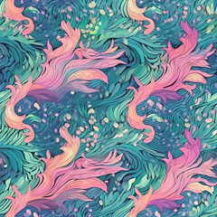 Mermaid blue and pink seamless pattern