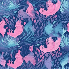 Mermaid blue and pink seamless pattern