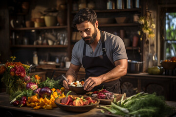 Fototapeta premium a cooking masterclass focused on plant-based cuisine, encouraging culinary exploration on World Vegetarian Day Generative AI