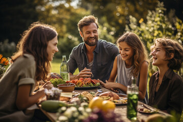 a family enjoying a picnic with a delicious spread of vegetarian food, fostering togetherness and appreciation for plant-based choices on World Vegetarian Day Generative AI