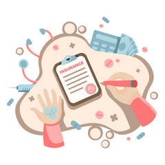Health insurance concept. Health care, finance and medical care. Vector illustration about health insurance.