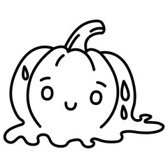 Kawaii pumpkin melting emoji vector illustration.