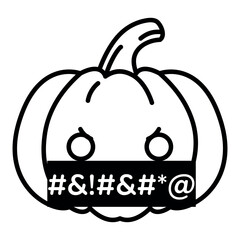 Line pumpkin kawaii swearing character isolated on white background.