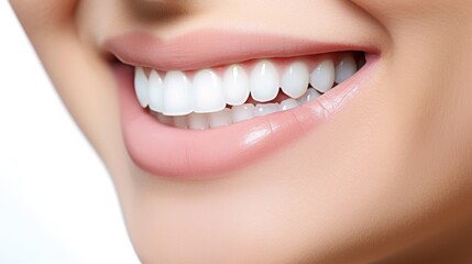 Obraz premium Beautiful wide smile of healthy woman, white teeth close up, dentist tooth whitening. 