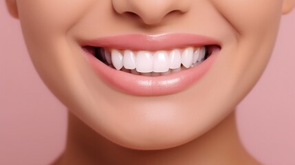 Obraz premium Beautiful wide smile of healthy woman, white teeth close up, dentist tooth whitening. 