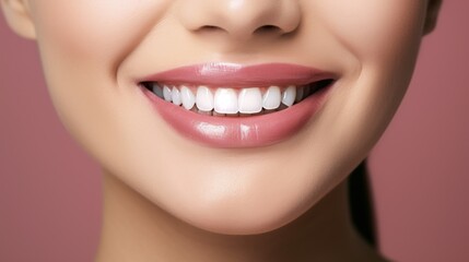 Fototapeta premium Beautiful wide smile of healthy woman, white teeth close up, dentist tooth whitening. 
