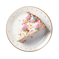 Gordijnen Delicious Slice of Birthday Cake Isolated on a Transparent Background © JJAVA